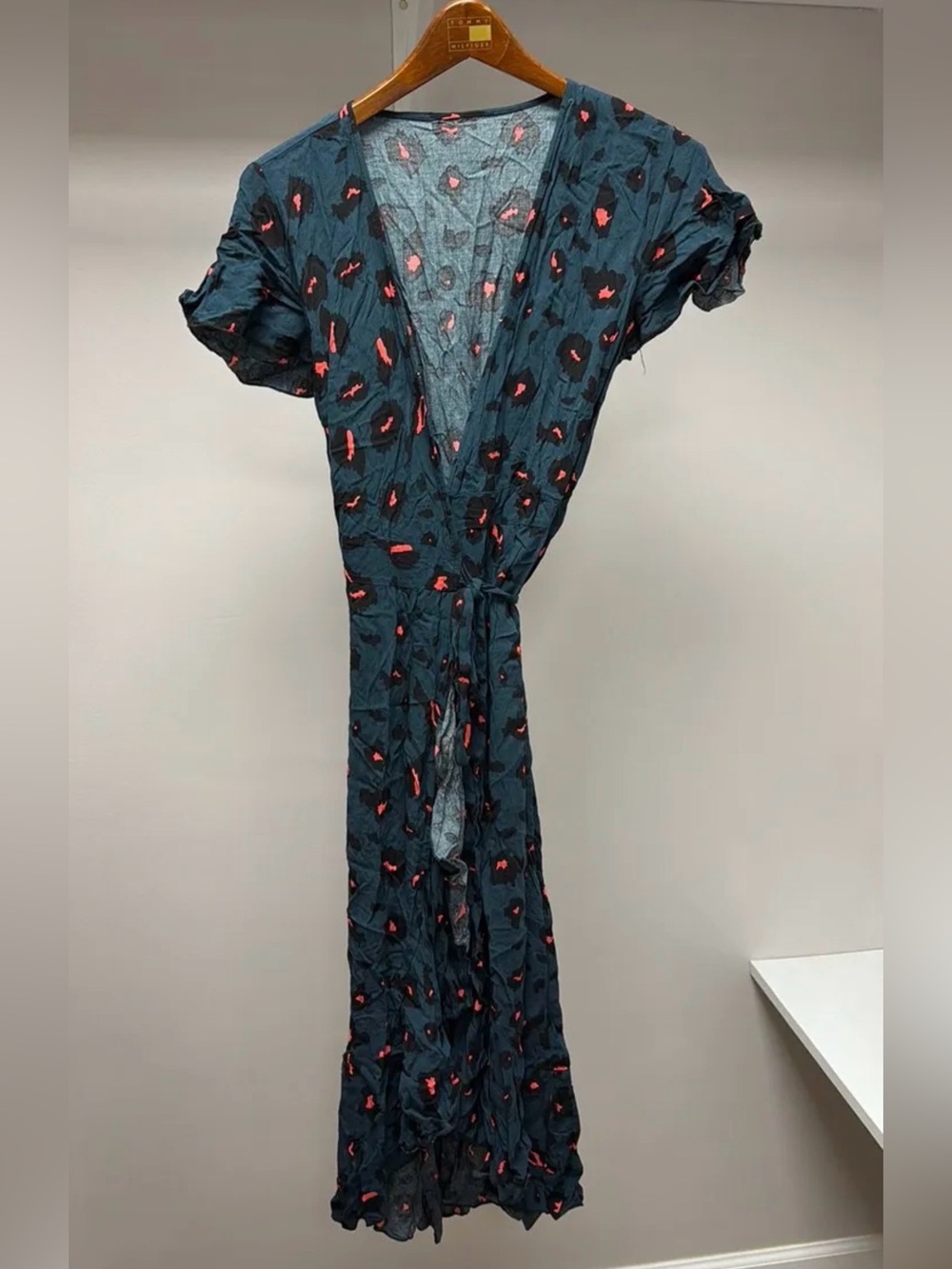 Women’s Floral Wrap Dress with Pink Accents